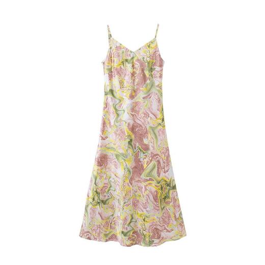 娜璐多 法式抽象吊带连衣裙夏季新款仿醋酸V领吊带裙收腰显瘦小清新雪纺 商品图4