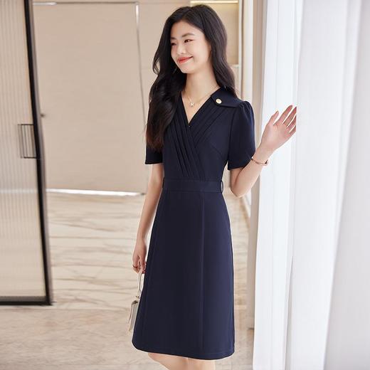 娜璐多 V领连衣裙女2023夏季新款短袖通勤气质女神范高端时尚收腰裙轻熟 商品图1
