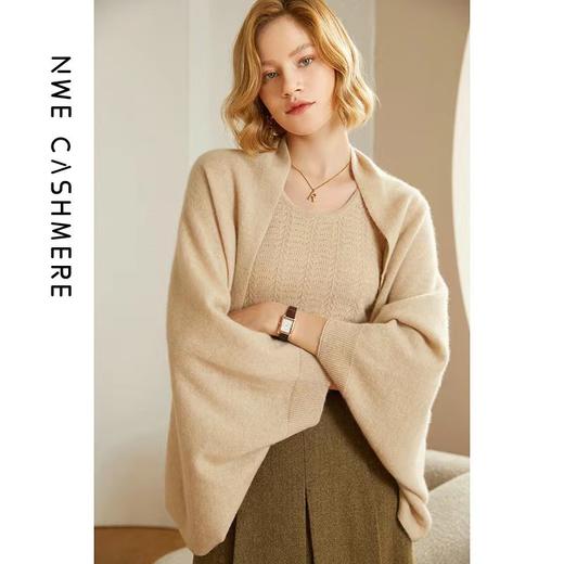 2023新款100羊毛披肩斗篷可披可围羊绒针织保暖外搭SR-平面披肩 商品图1