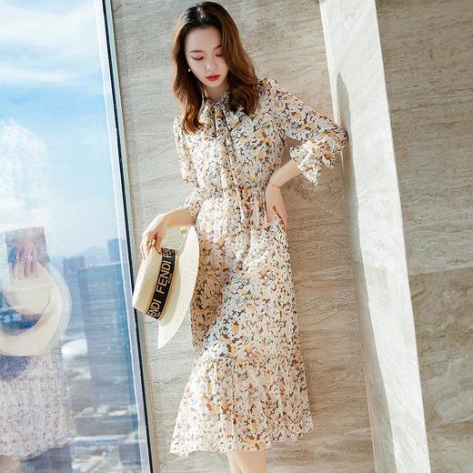 娜璐多 碎花连衣裙女2023春秋新款法式茶歇裙雪纺长袖收腰气质温柔A字裙 商品图0