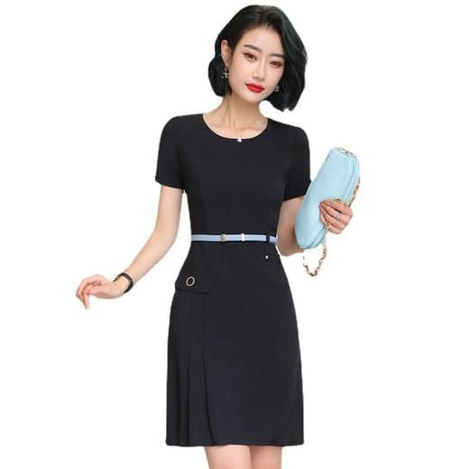 娜璐多 条纹短袖连衣裙薄款2023夏新款设计感通勤OL裙子女收腰显瘦高级感 商品图4