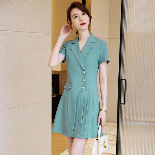 娜璐多 时尚短袖西装连衣裙女OL通勤气质职业裙收腰百褶裙高级感女神范 商品图0
