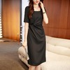 娜璐多 夏季新款短袖连衣裙女时尚气质女神范中长款裙子褶皱设计感轻熟风 商品缩略图2