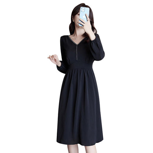 奢姿2024春秋季新款大码女装灯笼袖花边裙子胖妹妹气质V领连衣裙9933825895 商品图4