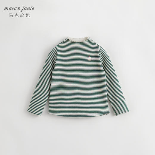 【吸湿发热】马克珍妮女童花边领条纹T恤 儿童秋冬打底衫231380 商品图2