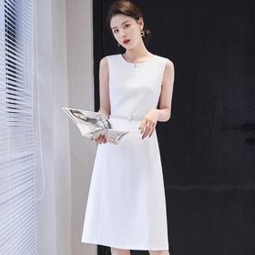 娜璐多 连衣裙女2023夏季新款时尚气质收腰显瘦圆领无袖背心百搭打底裙子