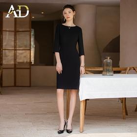 赫本风小黑裙女2023春夏新款法式优雅五分袖洋装通勤上班服套裙