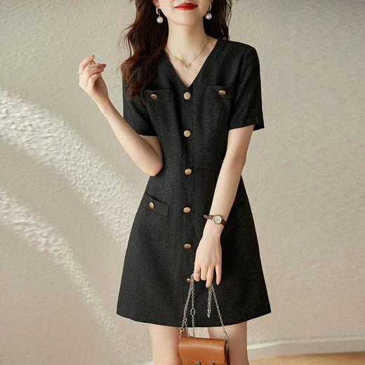 娜璐多 法式小香风白色连衣裙女2023夏季新款高级感气质名媛V领短袖裙子 商品图1