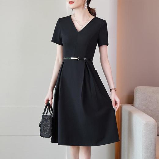 娜璐多 连衣裙女2023夏季新款V领收腰短袖时尚气质女神范通勤中长款裙子 商品图0