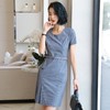 娜璐多 条纹短袖连衣裙薄款2023夏新款设计感通勤OL裙子女收腰显瘦高级感 商品缩略图0