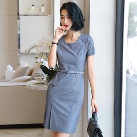 娜璐多 条纹短袖连衣裙薄款2023夏新款设计感通勤OL裙子女收腰显瘦高级感