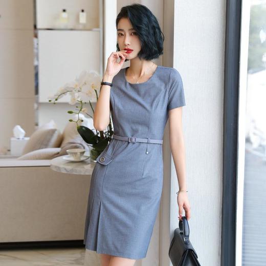 娜璐多 条纹短袖连衣裙薄款2023夏新款设计感通勤OL裙子女收腰显瘦高级感 商品图0