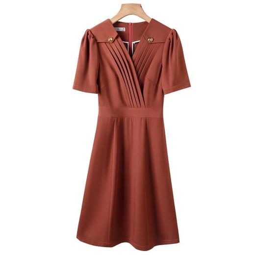 娜璐多 V领连衣裙女2023夏季新款短袖通勤气质女神范高端时尚收腰裙轻熟 商品图4