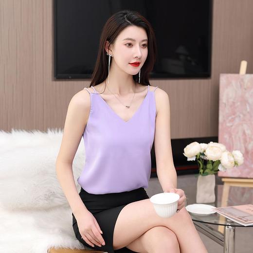 娜璐多 防醋酸缎小吊带背心女2023春夏新款法式气质宽松垂感V领无袖上衣 商品图1