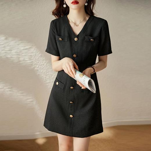 娜璐多 法式小香风白色连衣裙女2023夏季新款高级感气质名媛V领短袖裙子 商品图3