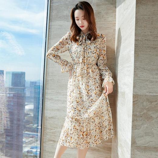 娜璐多 碎花连衣裙女2023春秋新款法式茶歇裙雪纺长袖收腰气质温柔A字裙 商品图2