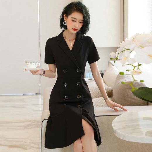 娜璐多 休闲OL通勤连衣裙女短袖时尚气质西装裙2023夏新款法式赫本小黑裙 商品图0