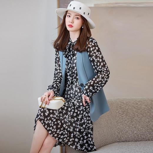 娜璐多 碎花雪纺连衣裙子女装2023年春秋新款长袖气质时尚潮流中长款裙子 商品图1