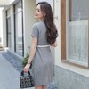娜璐多 高级感短袖连衣裙薄款2023新款设计感褶皱A字裙收腰包臀裙送腰带 商品缩略图2