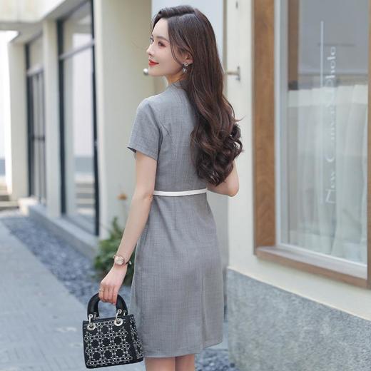 娜璐多 高级感短袖连衣裙薄款2023新款设计感褶皱A字裙收腰包臀裙送腰带 商品图2