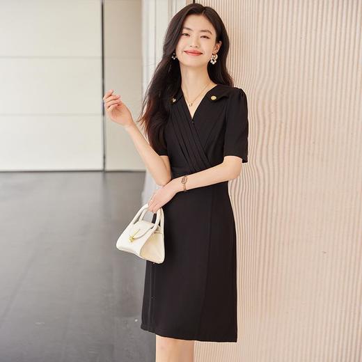 娜璐多 V领连衣裙女2023夏季新款短袖通勤气质女神范高端时尚收腰裙轻熟 商品图2