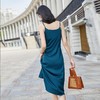 娜璐多 黑色醋酸缎面吊带连衣裙女夏季收腰显瘦气质纯色高腰打底中长裙女 商品缩略图3