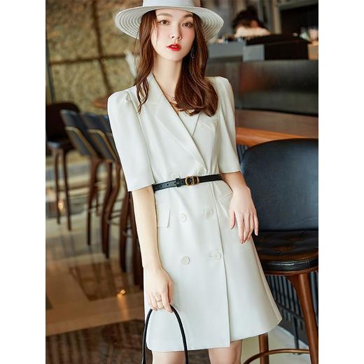 娜璐多 韩版西装连衣裙女夏季新款高级感西装裙收腰显瘦气质白色衬衣裙子 商品图3