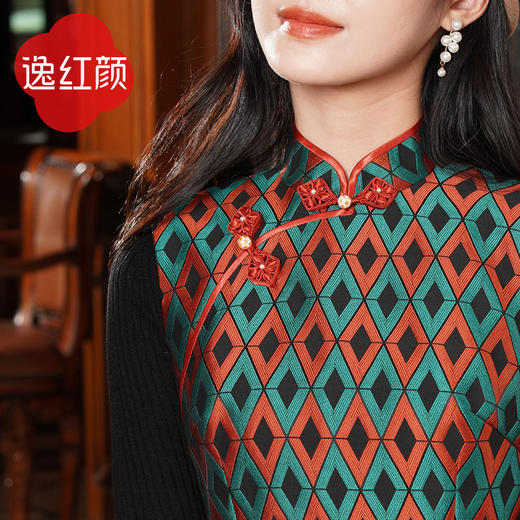 逸红颜 林夕 2025春季新款提花马甲旗袍裙改良无袖中长版洋装女 商品图3