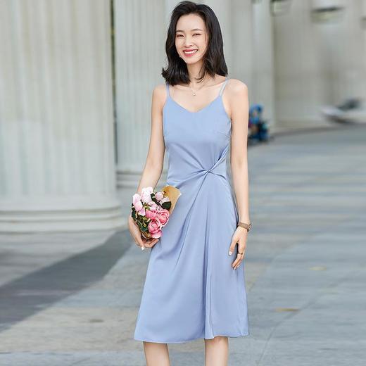 娜璐多 黑色醋酸缎面吊带连衣裙女夏季收腰显瘦气质纯色高腰打底中长裙女 商品图0