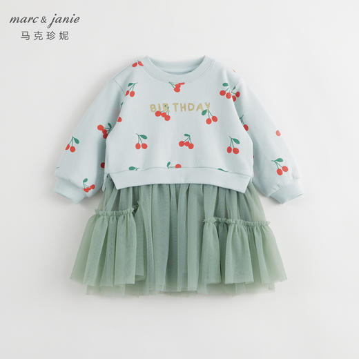 马克珍妮秋装新款 女童趣味满印裙子网纱拼接连衣裙231587 商品图1