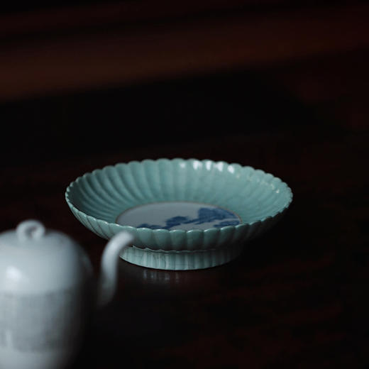 景德镇 忘言/手绘汝釉开片青花江南春壶承 手绘茶盘仿古果盘干泡盘茶点盘 商品图7