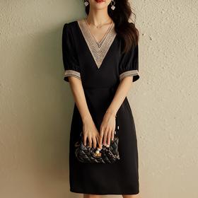 娜璐多 法式连衣裙女2023年夏季新款轻奢女装气质系带收腰显瘦V领雪纺裙