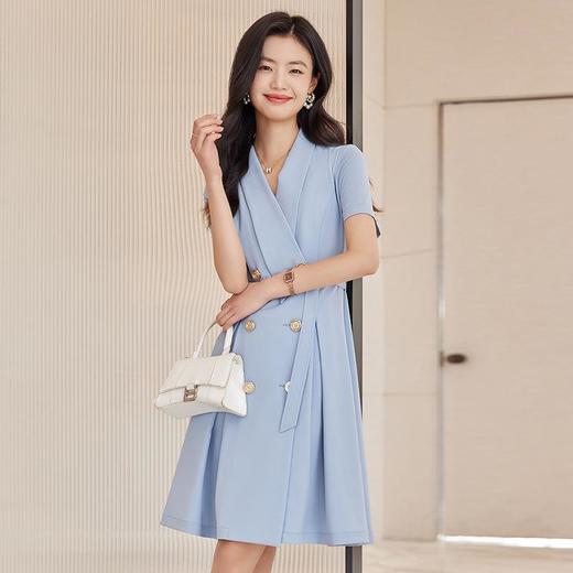 娜璐多 高级感短袖西装连衣裙女夏季时尚气质高腰裙子2023新款双排扣优雅 商品图3