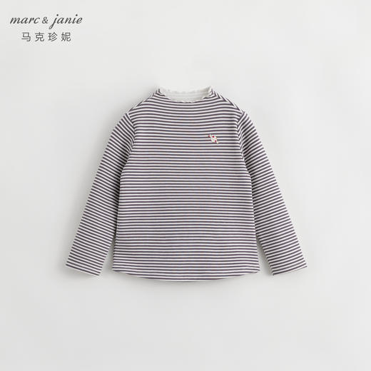 【吸湿发热】马克珍妮女童花边领条纹T恤 儿童秋冬打底衫231380 商品图3