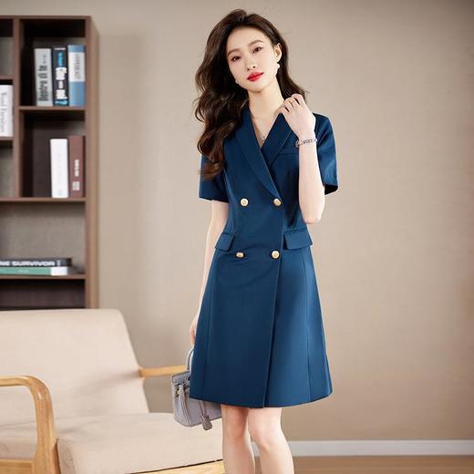 娜璐多 紫色连衣裙女夏薄款高级感短袖通勤OL百搭显瘦职业装双排扣轻熟风 商品图3