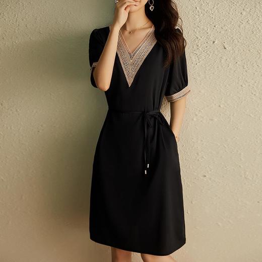 娜璐多 法式连衣裙女2023年夏季新款轻奢女装气质系带收腰显瘦V领雪纺裙 商品图3