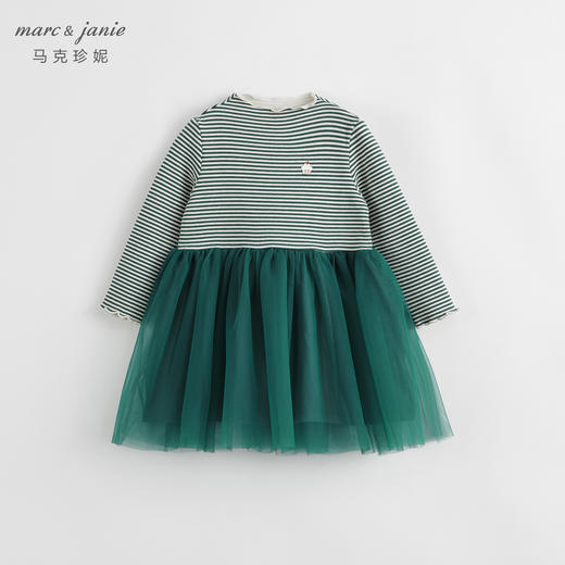 【吸湿发热】马克珍妮秋冬新款 女童半高领条纹网纱连衣裙231386 商品图3
