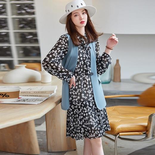 娜璐多 碎花雪纺连衣裙子女装2023年春秋新款长袖气质时尚潮流中长款裙子 商品图3