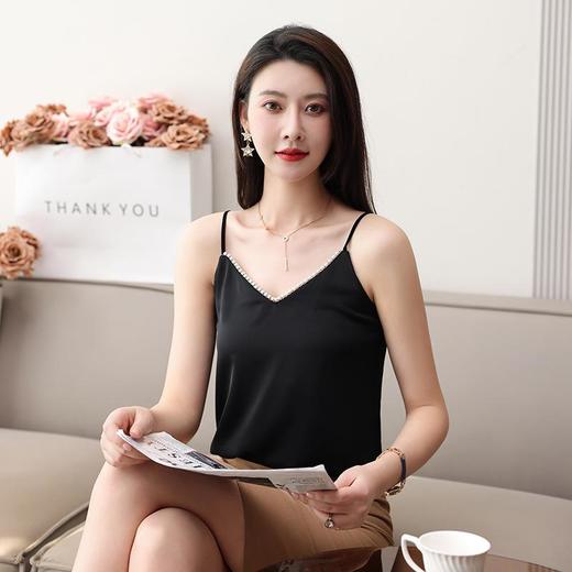 娜璐多 小吊带背心女春秋配西装内搭美背外穿无袖上衣防醋酸缎珍珠打底女 商品图1