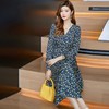 娜璐多 碎花连衣裙女2023春秋V领气质复古度假风宽松显瘦长袖雪纺长裙女 商品缩略图0