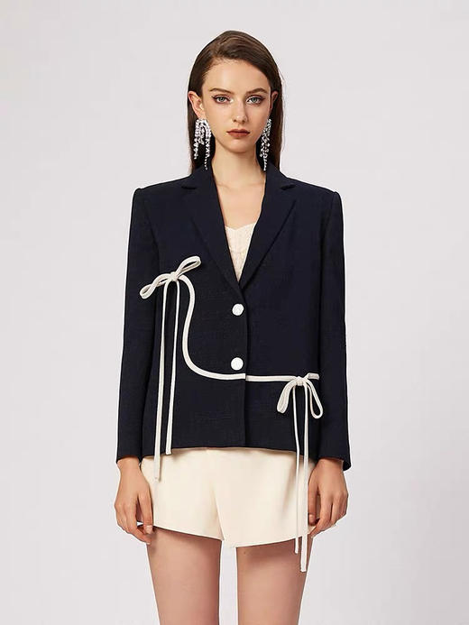 蓝色不规则曲线飘带宽松西装外套 商品图2