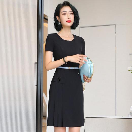 娜璐多 条纹短袖连衣裙薄款2023夏新款设计感通勤OL裙子女收腰显瘦高级感 商品图2