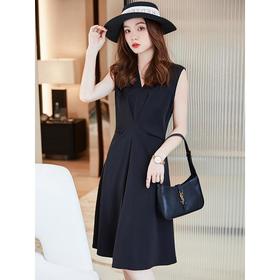 娜璐多 赫本风无袖纯色背心裙2023年新款收腰温柔高级设计感女小众连衣裙