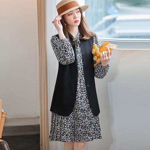 娜璐多 秋季新款女装碎花连衣裙马甲套装洋气复古风裙子两件套休闲 商品图2