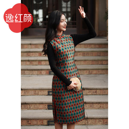 逸红颜 林夕 2025春季新款提花马甲旗袍裙改良无袖中长版洋装女 商品图2