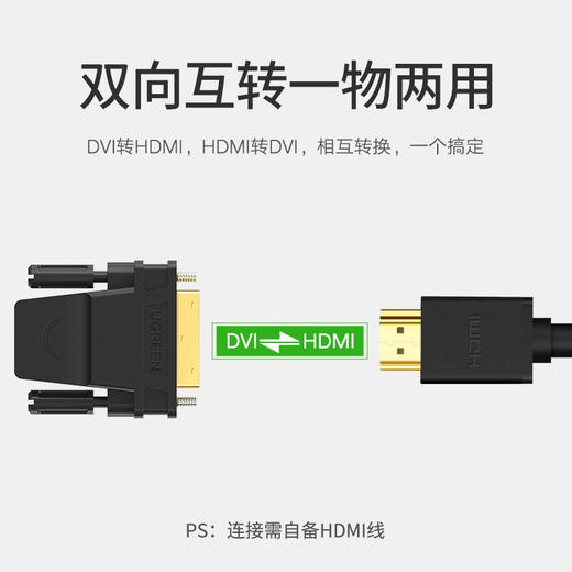 【DZ】绿联UGREEN DVI公转HDMI母转接 头DV124+ 1/DVI-D转HDMI高清转 商品图2