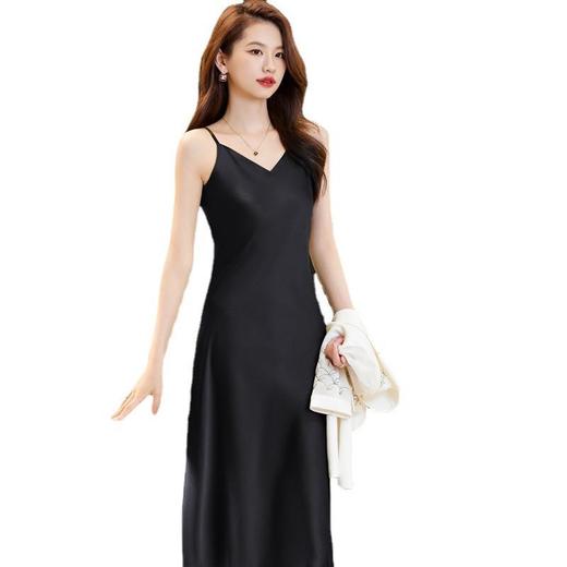 娜璐多 绿色吊带连衣裙女夏季V领2023新款仿醋酸缎面高级感长款裙子内搭 商品图4