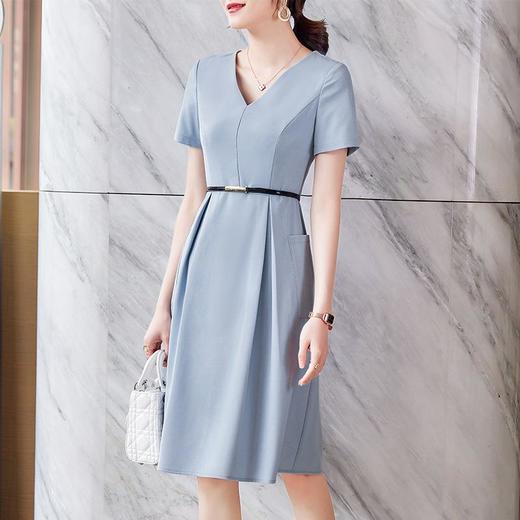 娜璐多 连衣裙女2023夏季新款V领收腰短袖时尚气质女神范通勤中长款裙子 商品图1