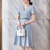 娜璐多 连衣裙女2023夏季新款V领收腰短袖时尚气质女神范通勤中长款裙子 商品缩略图3