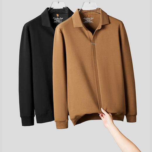 【装饰假门襟】【新款DDP】大依优型大码卫衣POLO长袖弹力加肥加大胖子上衣男士T恤肥佬打底男装 商品图0